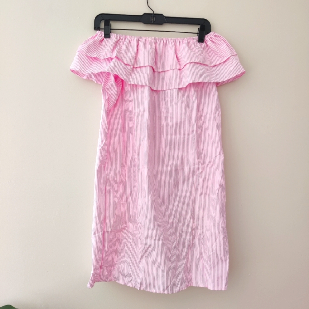 Open shoulder striped summer mini dress S NEW